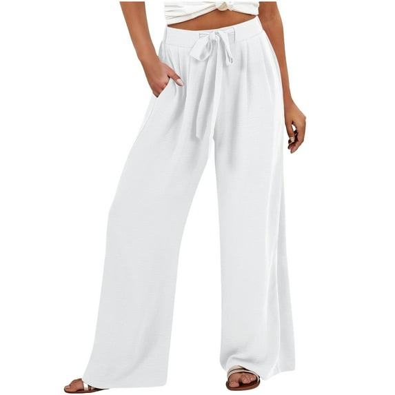 Jalioing Women's Work Palazzo Pants High Waist Drawstring Loose Trousers Casual Dressy Wide Leg Lounge Pants