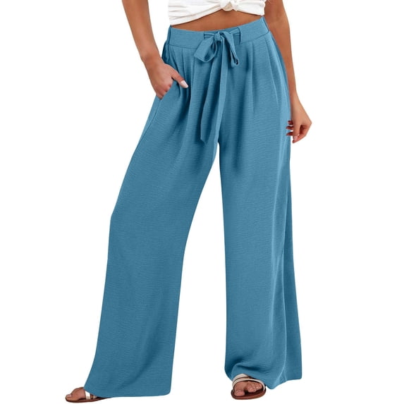 Jalioing Women's Work Palazzo Pants High Waist Drawstring Loose Trousers Casual Dressy Wide Leg Lounge Pants