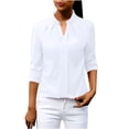 thumbnail image 1 of Jalioing Women's Work Tops Loose V Neck Long Sleeve Chiffon Shirts Business Casual Blouse Tops Summer Clothes, 1 of 7