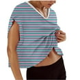 thumbnail image 1 of Jalioing Women's Workout Shirts Open Back Short Sleeve Athletic Tops Striped Loose Yoga Sport T Shirt Outfits, 1 of 5
