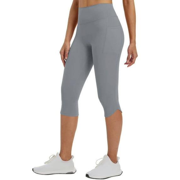 Jalioing Women's Yoga Capris Solid Color High Waist Workout Capri Pants Hip Lift Stretchy Athletic Leggings