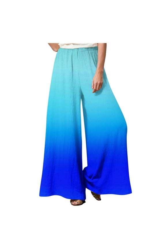 Women's Yoga Wide Leg Pant Casual Elastic High Waisted Palazzo Trouser Gradient Color Flowy Pants (X-Large, Blue)