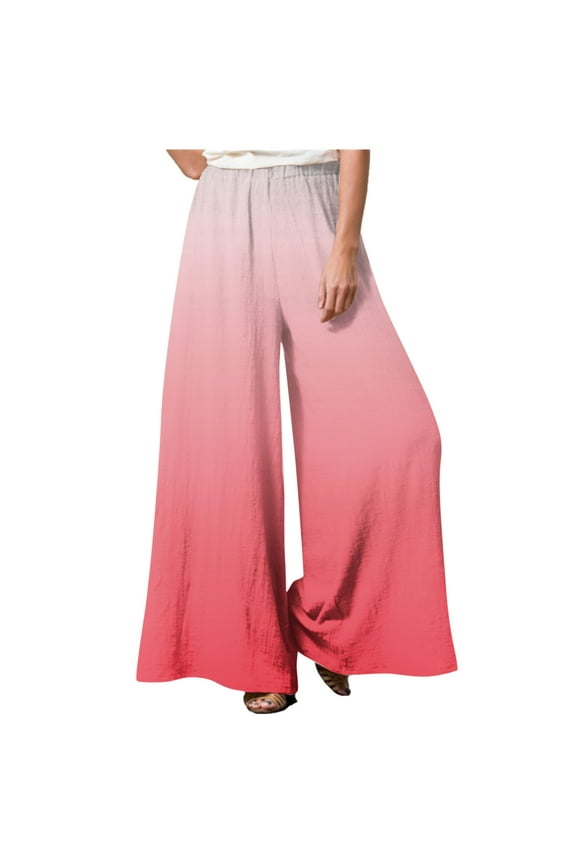 Women's Yoga Wide Leg Pant Casual Elastic High Waisted Palazzo Trouser Gradient Color Flowy Pants (X-Large, Red)