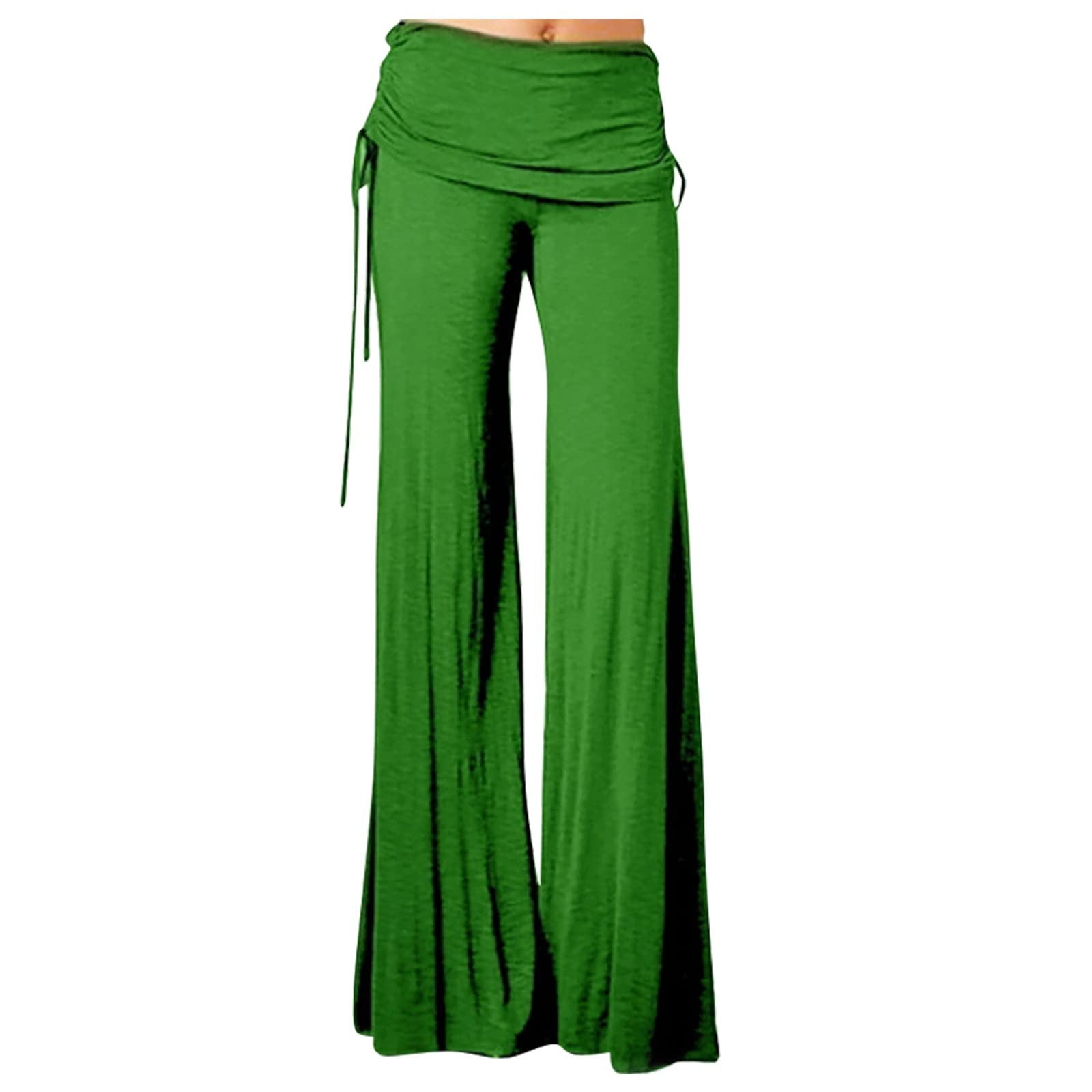 Jalioing Women's Yoga Wide Leg Pants Pleated LaceUp Mid Waist Flared