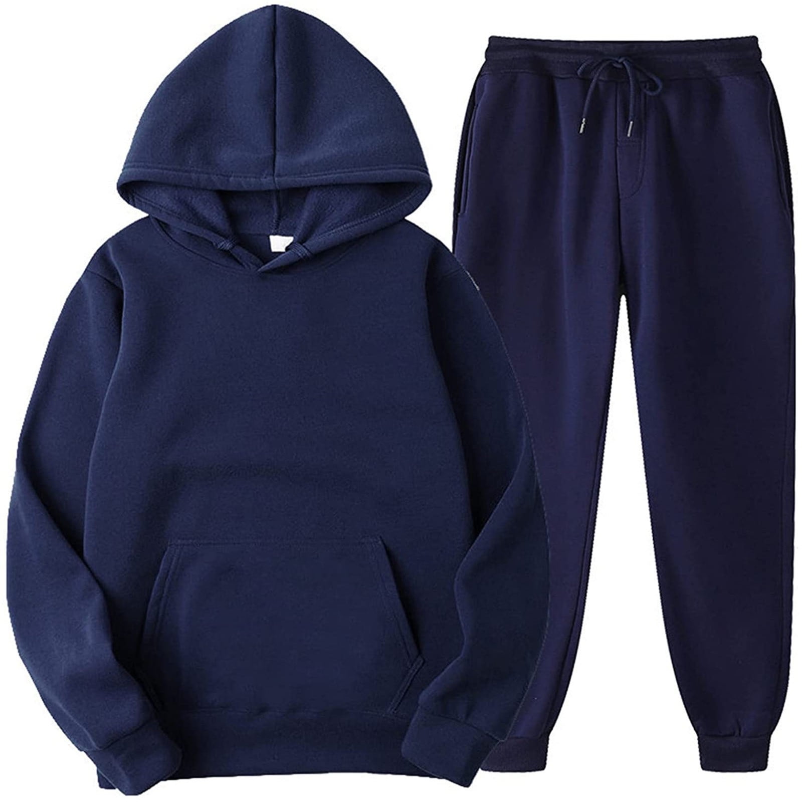 Jalioing Womens 2 Piece Sweatsuit Outfits Solid Color Hoodies with Pockets Elastic Waist Sweatpants Medium Navy