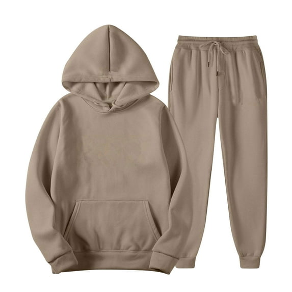 Jalioing Womens 2 Piece Sweatsuit Outfits Solid Color Hoodies with Pockets Elastic Waist Sweatpants (XX-Large, Khaki)