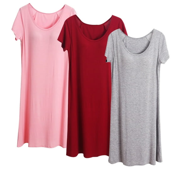 Jalioing Womens 3 Pack Nightshirt Soft Comfy Short Sleeve Sleep Dress Plus Size Summer Casual Nightgown Loungewear