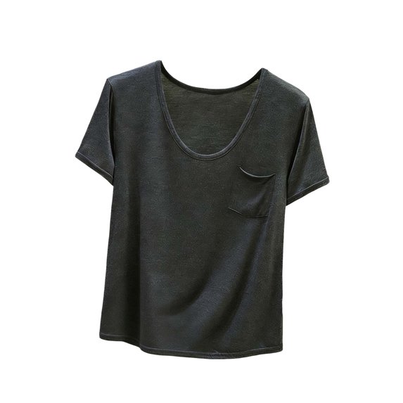 Jalioing Womens Basic Shirts Comfy Stretchy Short Sleeve Scoop Neck T Shirts Solid Casual Undershirts Tops with Pocket