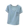 thumbnail image 1 of Jalioing Womens Basic Shirts Comfy Stretchy Short Sleeve Scoop Neck T Shirts Solid Casual Undershirts Tops with Pocket, 1 of 6
