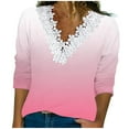 thumbnail image 1 of Jalioing Womens Basic Top Floral Trim Fall Shirt V-Neck Gradient Color Long Sleeve Casual Blouses, 1 of 5