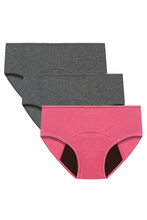 Womens Briefs Mid Waist Period Underwear Plus Size Breathable 3 Pack Leakproof Panties