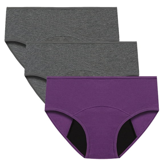 Jalioing Womens Briefs Mid Waist Period Underwear Plus Size Breathable 3 Pack Leakproof Panties