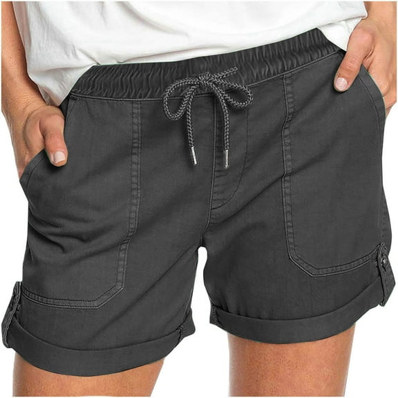 Jalioing Womens Casual Basic Shorts with Pocket Drawstring Waist Plain Loose Short Pants Summer Shorts for Women