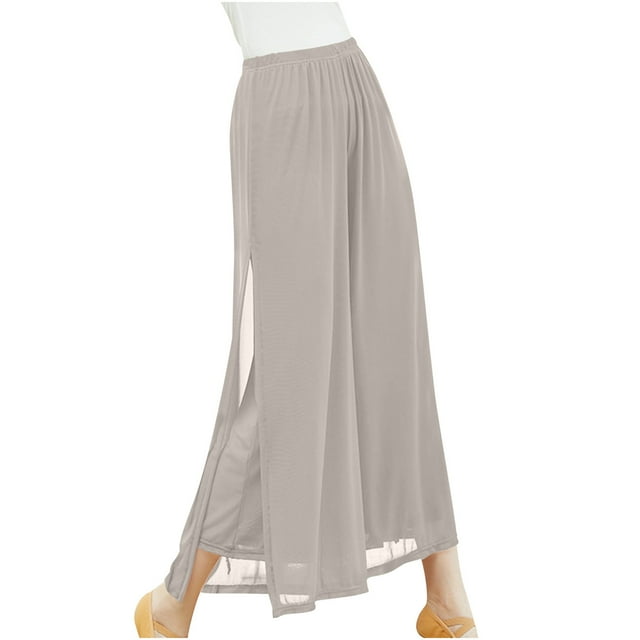 Jalioing Womens Chiffon Pant Flowy Wide Leg Drape Straight Leg Lightweight High Waist Boho Yoga Pants (Medium, Gray)