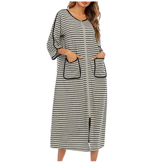 Jalioing Womens Full Length Nightdress Plaid Long Nightgown Loungewear Short Sleeve Pajamas Dress (Medium, Gray)