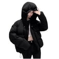 thumbnail image 1 of Jalioing Womens Hooded Puffer Jackets Long Sleeve Button Solid Color Short Thermal Cozy Winter Cotton Coats (Large, Black), 1 of 7