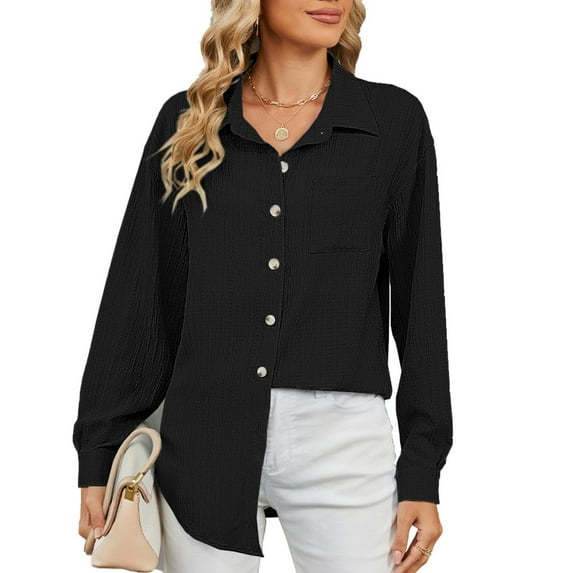 Jalioing Womens Long Sleeve Shirt Business Casual Top Fall Button down Collar Work Shirts