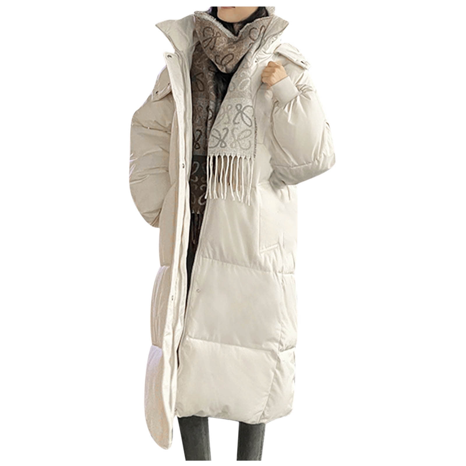 Jalioing Womens Long Winter Coat Lapel Hooded FullZipper Front Solid