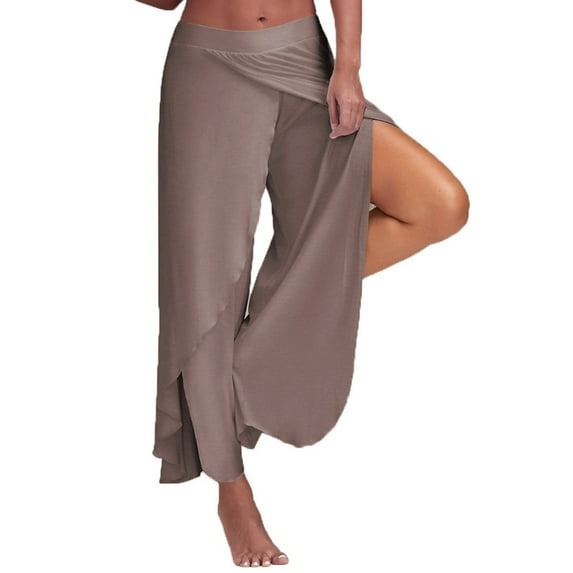 Jalioing Womens Oversized Split Flowy Yoga Pant Wide Leg Lightweight Trouser Loose Solid Color Sportpant (XX-Large, Khaki)