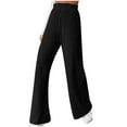 thumbnail image 1 of Jalioing Womens Pants Straight Wide Leg Stretchy High Waist Solid Color Knit Ribbed Lounge Loose Trousers (Large, Black), 1 of 7