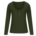 thumbnail image 1 of Jalioing Womens Plus Size Ribbed Undershirt Button Crew Neck Pullover Top Long Sleeved Slim Bottom Shirt (Small, Army Green), 1 of 4