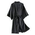 thumbnail image 1 of Jalioing Womens Plus Size Satin Nightgown Lace-Up Pajamas Bathrobe Solid Color Sleepwear Loungewear Robes (XX-Large, Black), 1 of 6