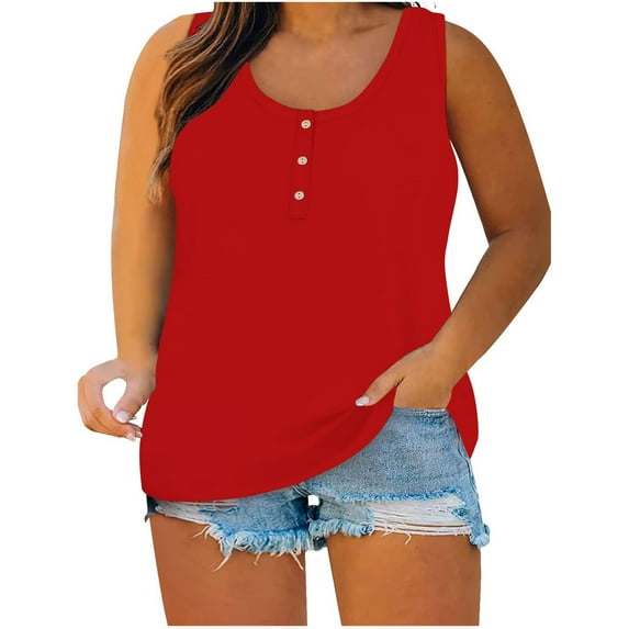 Jalioing Womens Plus Size Tank Tops Summer Sleeveless Basic Solid Color Casual Flowy Button Down Tunics Shirts