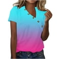 thumbnail image 1 of Jalioing Womens Plus Size Top Summer Casual T Shirt Gradient Color Button V-Neck Loose Tops, 1 of 5