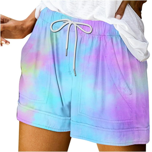 Jalioing Womens Print Casual Shorts Elastic Waist Drawstring Loose Shorts Summer Fashion Shorts with Pocket