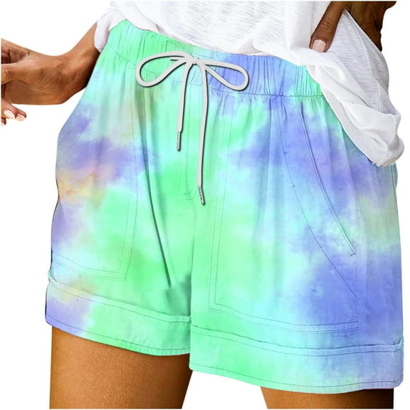 Jalioing Womens Print Casual Shorts Elastic Waist Drawstring Loose Shorts Summer Fashion Shorts with Pocket