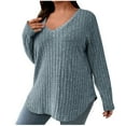 thumbnail image 1 of Jalioing Womens Pullover Top Long Sleeve Ribbed Knit Shirt V-Neck Loose Casual Plus Size Tops, 1 of 7