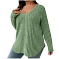 thumbnail image 1 of Jalioing Womens Pullover Top Long Sleeve Ribbed Knit Shirt V-Neck Loose Casual Plus Size Tops, 1 of 8