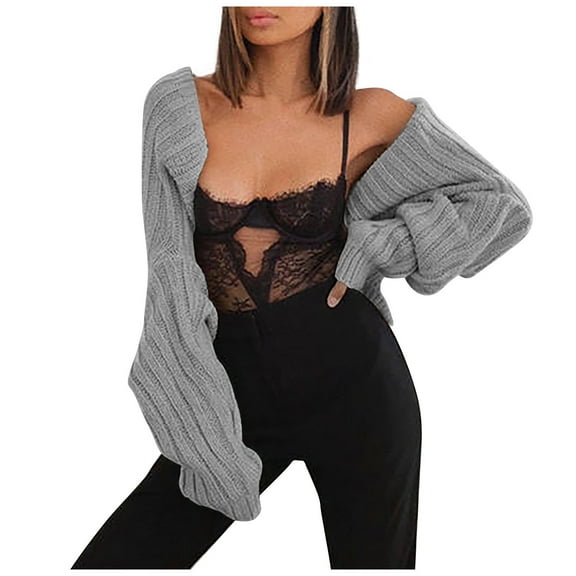 Jalioing Womens Ribbed Knit Cardigan Long Sleeve Cropped Sweater Fall Open Front Crochet Coat