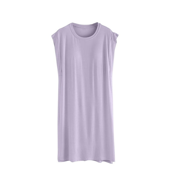 Jalioing Womens Sleeveless Nightgown Crew Neck Comfy Pajama Dress with Built in Bra Soft Nightshirt Sleepwear