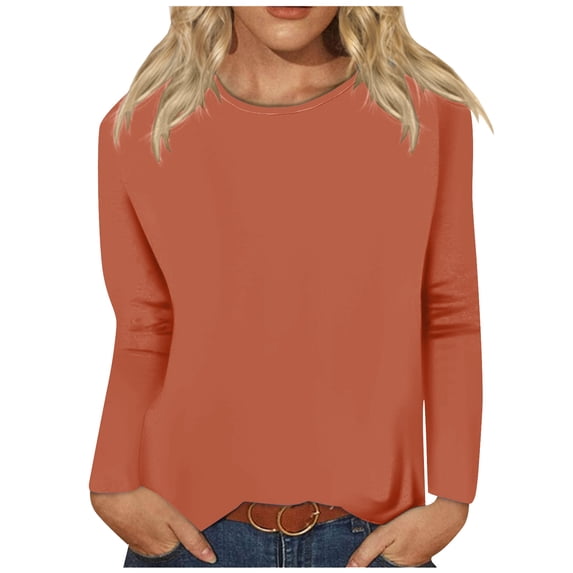 Jalioing Womens Solid Color Blouse Long Sleeve Round Neck Lounge Loose Comfy Pullover Tops (XX-Large, Orange)