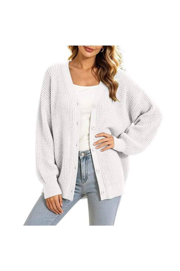 Womens Sweater Cardigan Open Front Button Closure Long Sleeve Cable Knit Cardigans Casual Plain Sweaters
