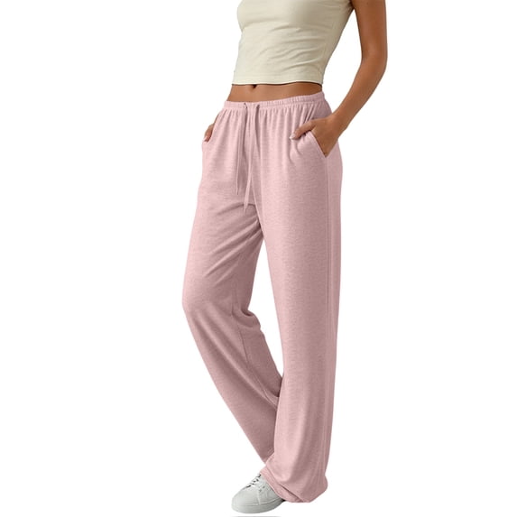 Jalioing Womens Sweatpants Lightweight Straight Leg Drawstring Waist Lounge Pants Casual Plain Trousers with Pocket