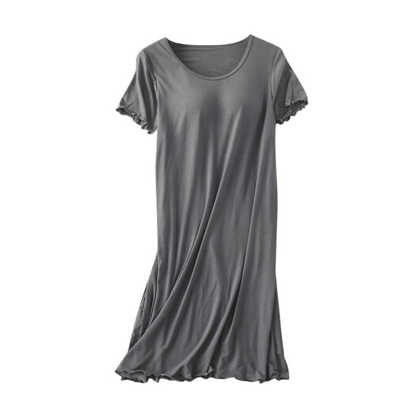 Jalioing Womens T Shirt Nightgown with Built in Bra Short Sleeve Crew Neck Nightdress Comfy Sleepshirts Loungewear