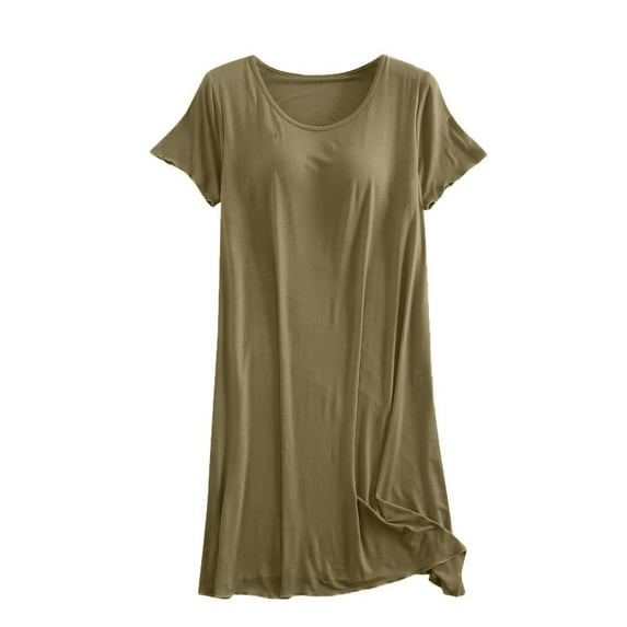 Jalioing Womens T Shirt Nightgown with Built in Bra Short Sleeve Crew Neck Nightdress Comfy Sleepshirts Loungewear