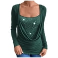 thumbnail image 1 of Jalioing Womens Tunic Top Sparkly Cowl Neck Blouse Spring Long Sleeved Pleated Slim Dressy Shirts (XX-Large, Green), 1 of 8