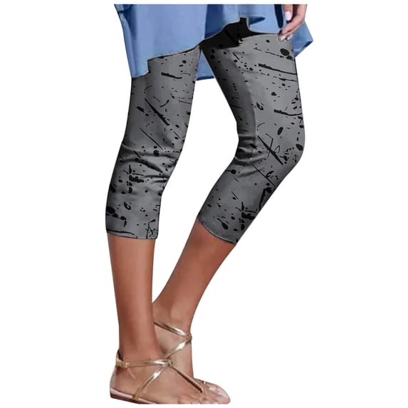 Jalioing Womens Yoga Capri Leggings Elastic Rise Drawstring Capris Fashion Printed Casual Tight Pant (Small, Gray)