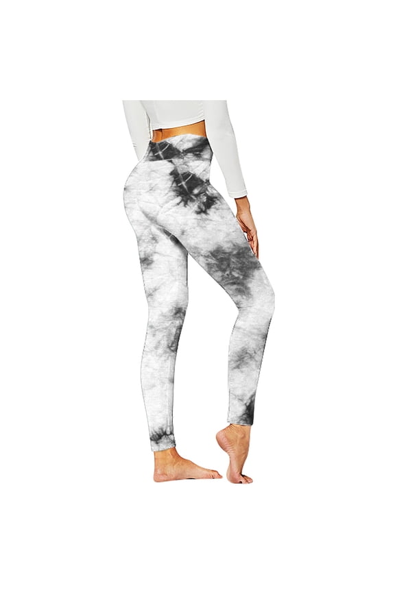 Womens Yoga Leggings Stretchy High Waist Seamless Flattering Soft Tie-Dye Comfy Gym Trousers (Large, White)