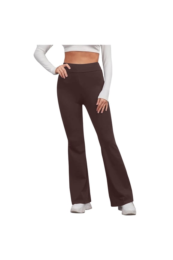 Yoga Flare Pants for Women Stretch High Waisted Workout Pant Flattering-Soft Solid Color Athletic Trouser (Small, Brown)