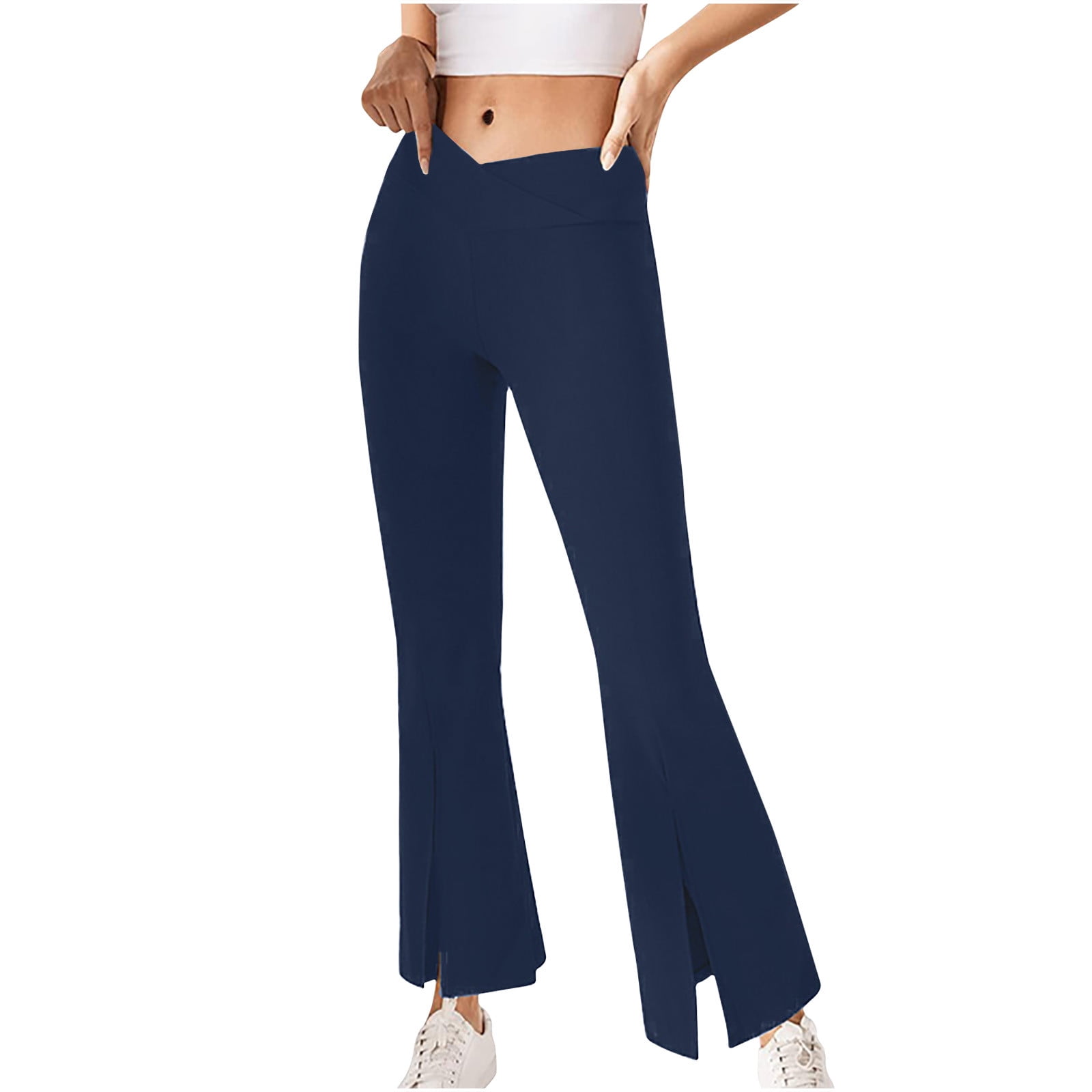 Jalioing Yoga Flared Pants for Women High Waist Split Bottom Legs  Flattering Comfy Brief Lounge Trousers (Large, Dark Blue) 