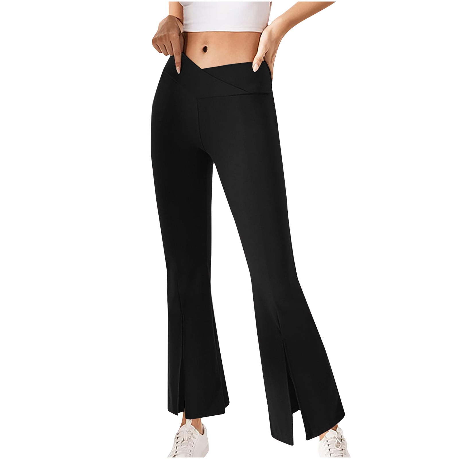 Jalioing Yoga Flared Pants for Women High Waist Split Bottom Legs  Flattering Comfy Brief Lounge Trousers (XX-Large, Black) 