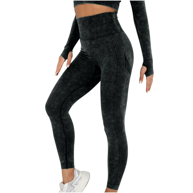 Jalioing Yoga Leggings for Women High Waist Solid Color Ribbed Side Leg  Stretchy Skinny Comfy Athletic Pants (Small, Black)