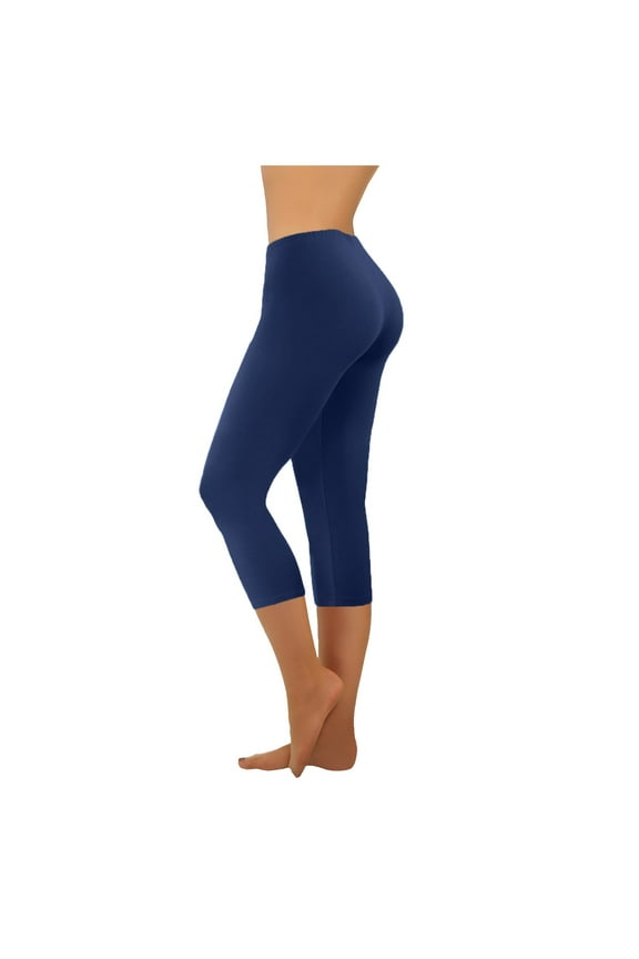 Yoga Leggings for Women Stretch Elastic Waist Workout Pant Solid Color Petite Leg Slim Athletic Pants (3X-Large, Navy)