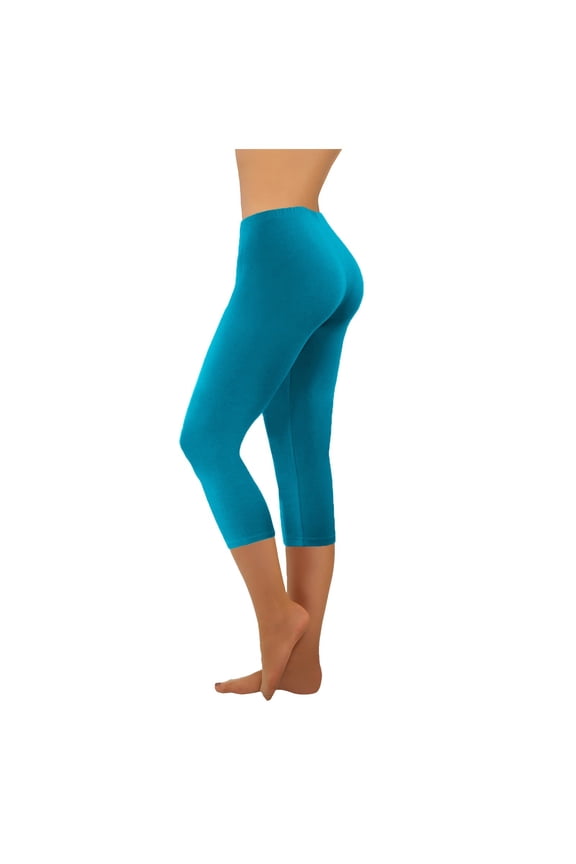 Yoga Leggings for Women Stretch Elastic Waist Workout Pant Solid Color Petite Leg Slim Athletic Pants (Large, Light Blue)