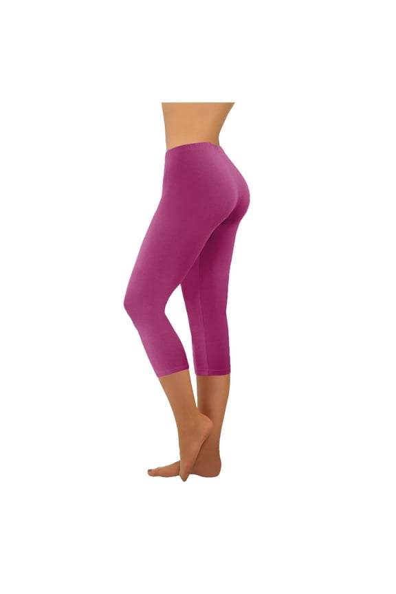 Yoga Leggings for Women Stretch Elastic Waist Workout Pant Solid Color Petite Leg Slim Athletic Pants (Small, Hot Pink)