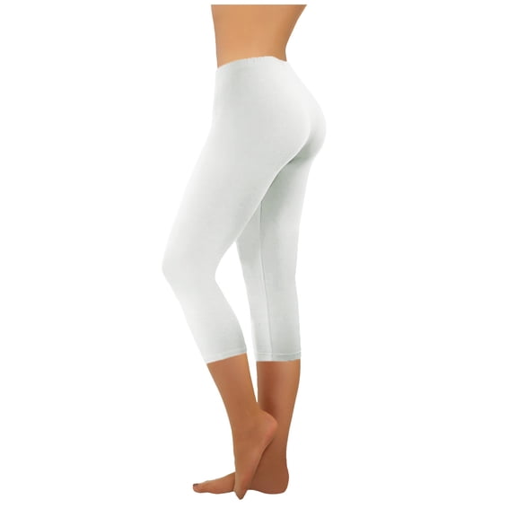 Jalioing Yoga Leggings for Women Stretch Elastic Waist Workout Pant Solid Color Petite Leg Slim Athletic Pants (Small, White)
